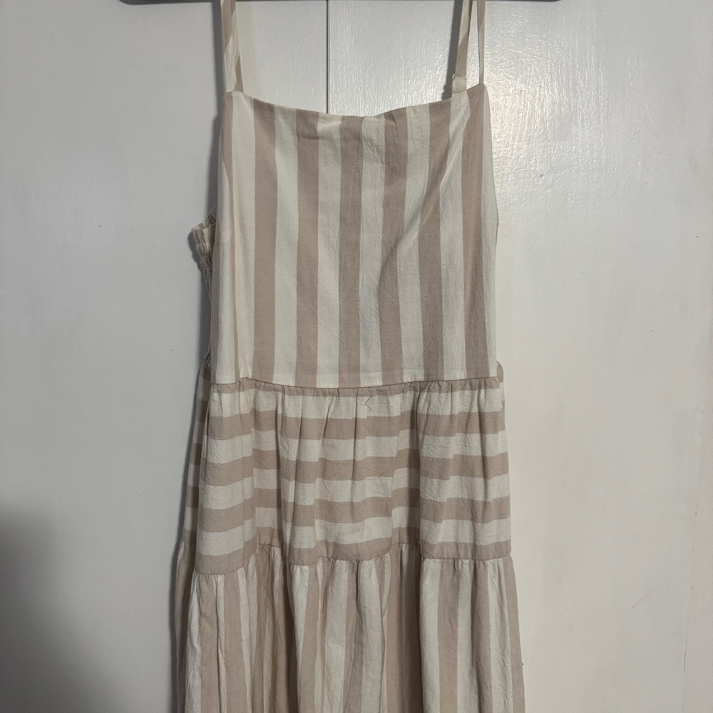 Universal Thread Cream and Tan Striped Midi Dress